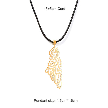 Enameled Palestine Flag Map Chain Necklace Stainless Steel 18K Gold Plated-16