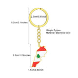 Enameled Lebanon Flag Map Charm Keychain Stainless Steel 18K Gold Plated Key Chain-1