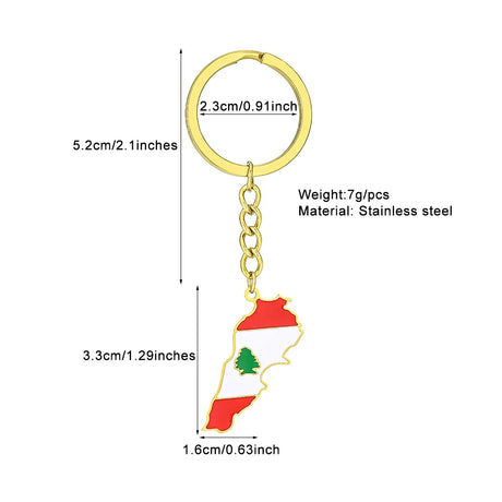 Enameled Lebanon Flag Map Charm Keychain Stainless Steel 18K Gold Plated Key Chain-1