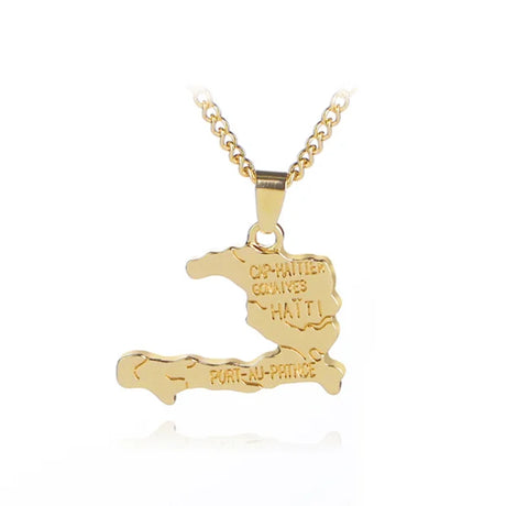 18k Gold Plated Haiti Map Pendant Necklace for Men and Women -5