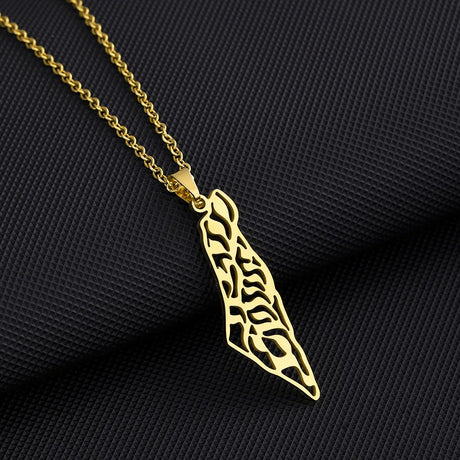Enameled Palestine Flag Map Chain Necklace Stainless Steel 18K Gold Plated-21