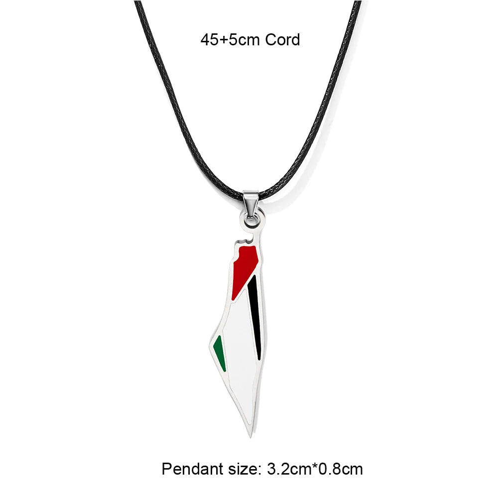 Enameled Palestine Flag Map Chain Necklace Stainless Steel 18K Gold Plated-19