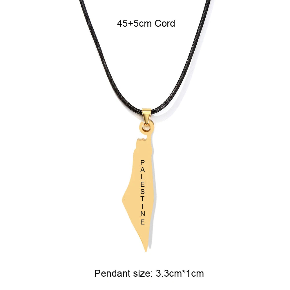 Enameled Palestine Flag Map Chain Necklace Stainless Steel 18K Gold Plated-37