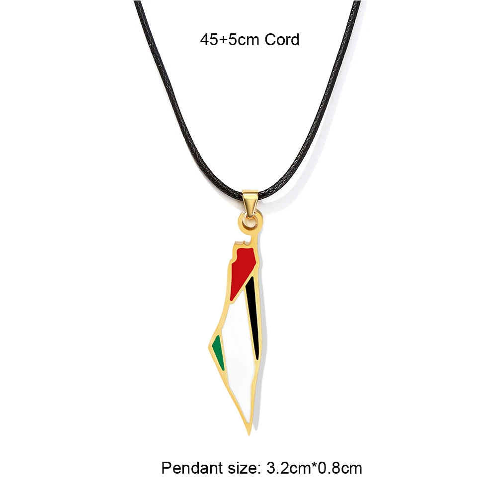 Enameled Palestine Flag Map Chain Necklace Stainless Steel 18K Gold Plated-18