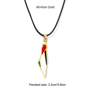 Enameled Palestine Flag Map Chain Necklace Stainless Steel 18K Gold Plated-18