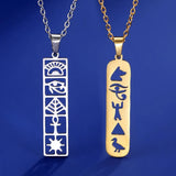 Eye of Horus Ankh Cross Necklace Egyptian Cartouche Hieroglyph Stainless Steel Pendant -0