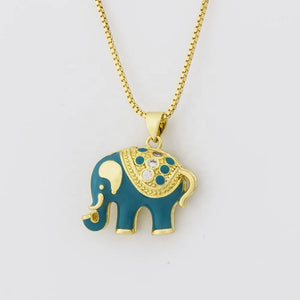 QIKU Exquisite Fashion Elephant Crystal Rhinestone Pendant Necklace Copper Cubic Zirconia Jewelry Gift Women Custom Personality-1