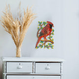 Cardinal on Branch, Painted Haitian Steel Drum Wall Art