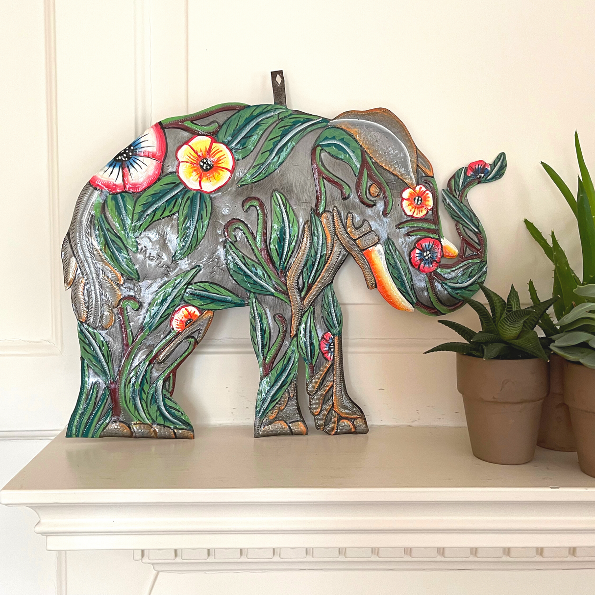 Hibiscus Elephant Haitian Metal Drum Art