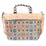 Natural Cork Tote with Printed Design and Cotton Woven Handles BAGF-087-12