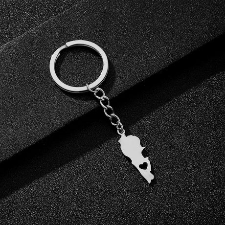 Enameled Lebanon Flag Map Charm Keychain Stainless Steel 18K Gold Plated Key Chain-12