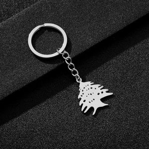 Enameled Lebanon Flag Map Charm Keychain Stainless Steel 18K Gold Plated Key Chain-18