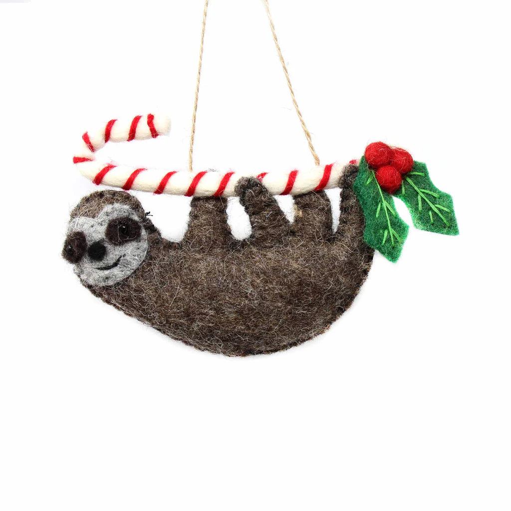 Hand Crafted Ornament Felt, Candy Cane Sloth