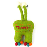 Hand Felted Green Tooth Monster with Bug Eyes