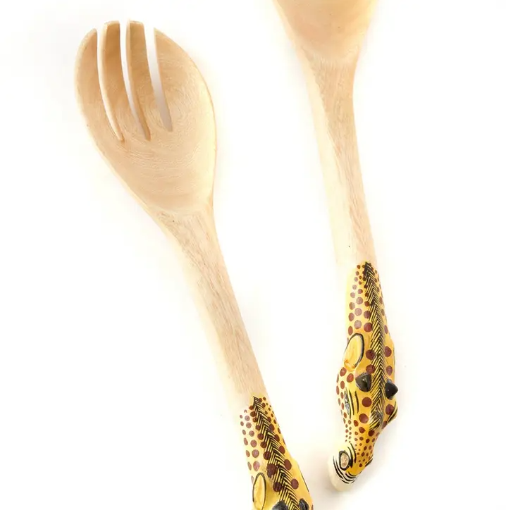 Hand Painted Kenyan Jacaranda Giraffe Salad Servers