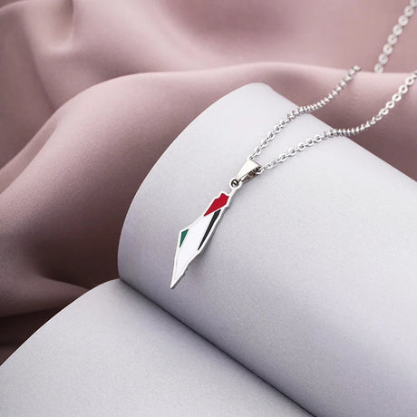Enameled Palestine Flag Map Chain Necklace Stainless Steel 18K Gold Plated-7
