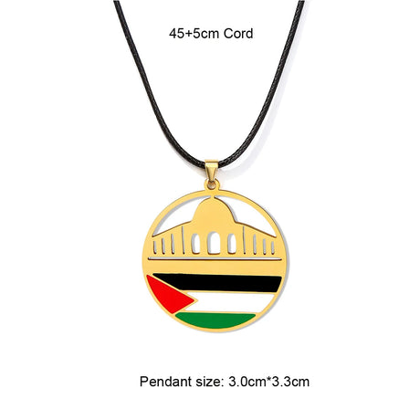 Enameled Palestine Flag Map Chain Necklace Stainless Steel 18K Gold Plated-20