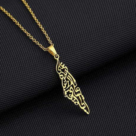 Enameled Palestine Flag Map Chain Necklace Stainless Steel 18K Gold Plated-15