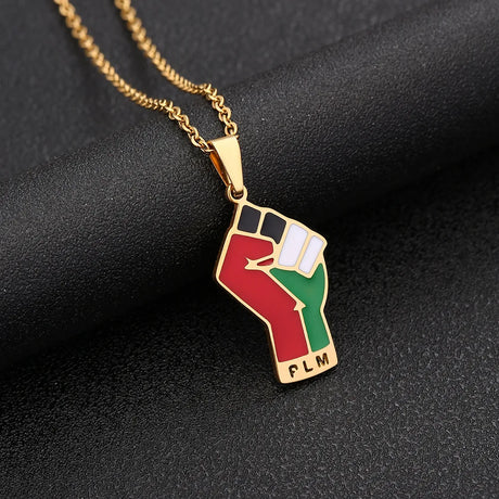Enameled Palestine Flag Map Chain Necklace Stainless Steel 18K Gold Plated-9