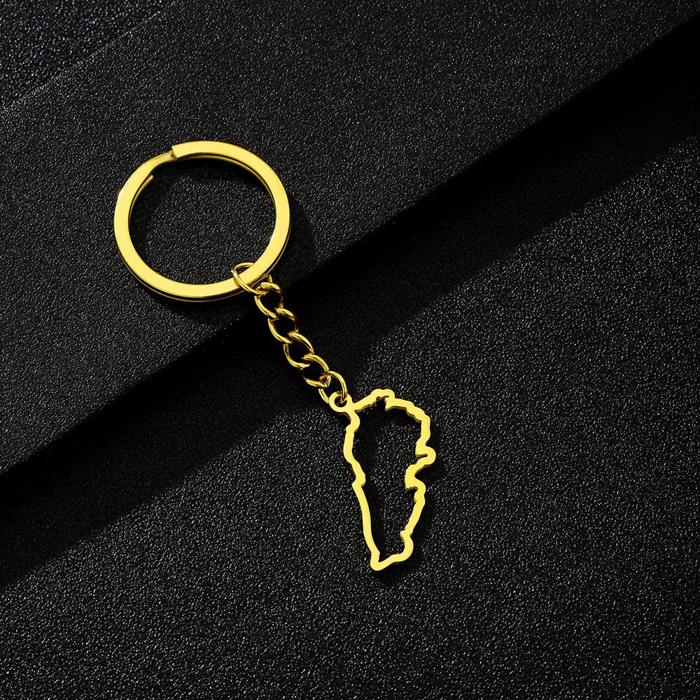 Enameled Lebanon Flag Map Charm Keychain Stainless Steel 18K Gold Plated Key Chain-15
