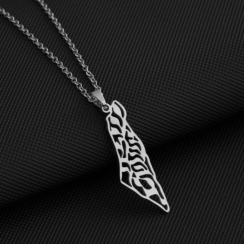 Enameled Palestine Flag Map Chain Necklace Stainless Steel 18K Gold Plated-18