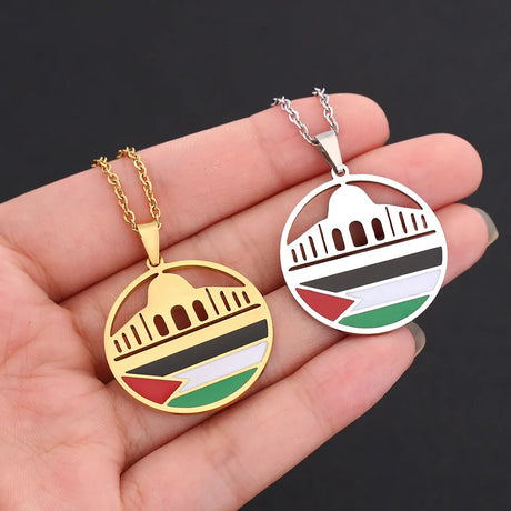 Enameled Palestine Flag Map Chain Necklace Stainless Steel 18K Gold Plated-5
