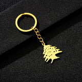 Enameled Lebanon Flag Map Charm Keychain Stainless Steel 18K Gold Plated Key Chain-19