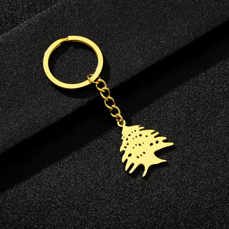 Enameled Lebanon Flag Map Charm Keychain Stainless Steel 18K Gold Plated Key Chain-19