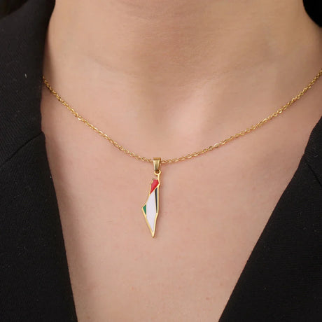 Enameled Palestine Flag Map Chain Necklace Stainless Steel 18K Gold Plated-5