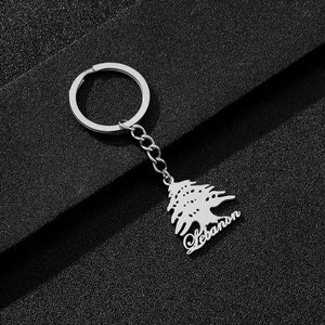 Enameled Lebanon Flag Map Charm Keychain Stainless Steel 18K Gold Plated Key Chain-20