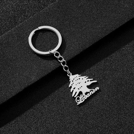 Enameled Lebanon Flag Map Charm Keychain Stainless Steel 18K Gold Plated Key Chain-20