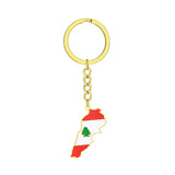 Enameled Lebanon Flag Map Charm Keychain Stainless Steel 18K Gold Plated Key Chain-3