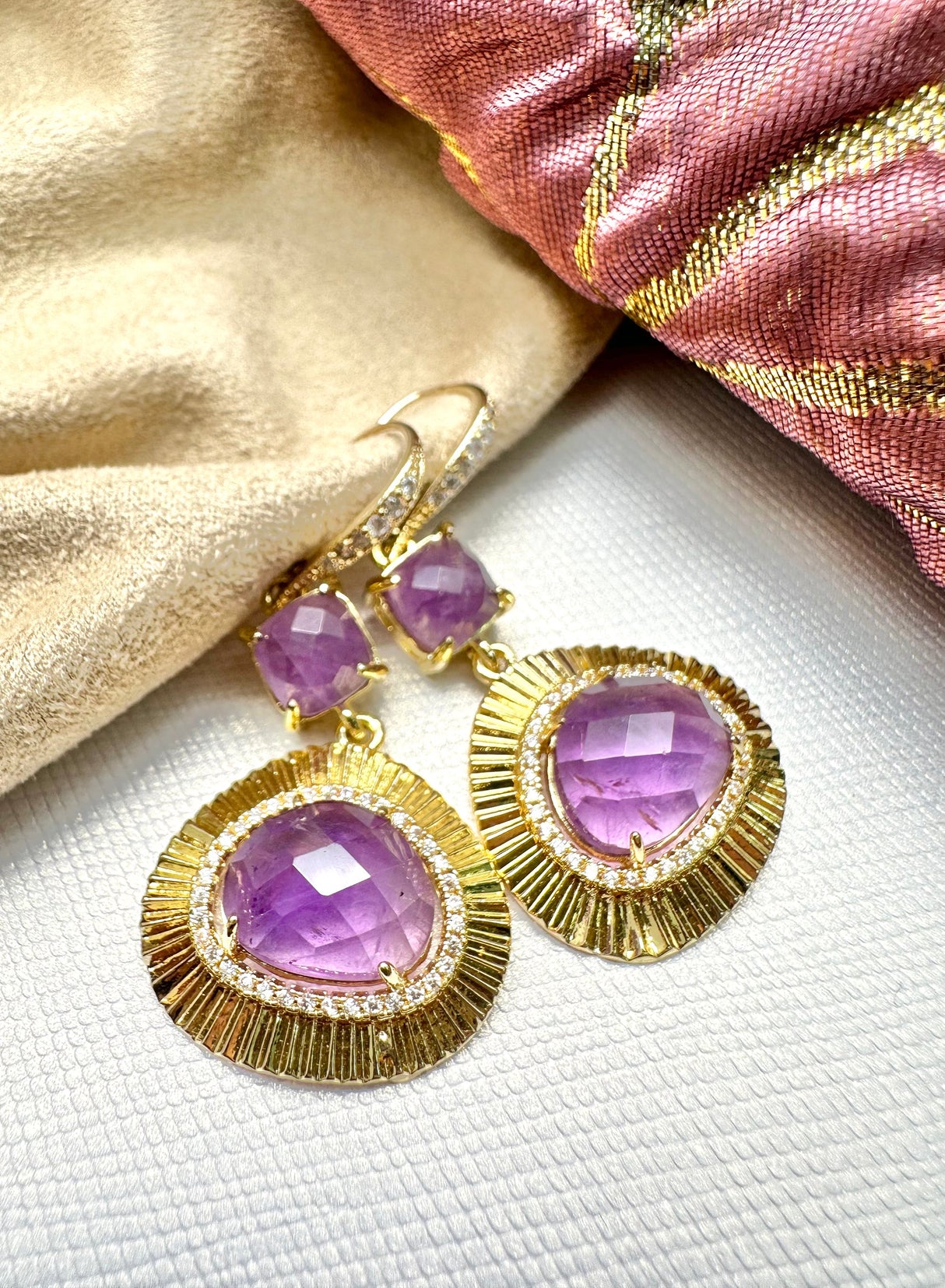 Amethyst Teardrop Dangle Earrings KE028-1