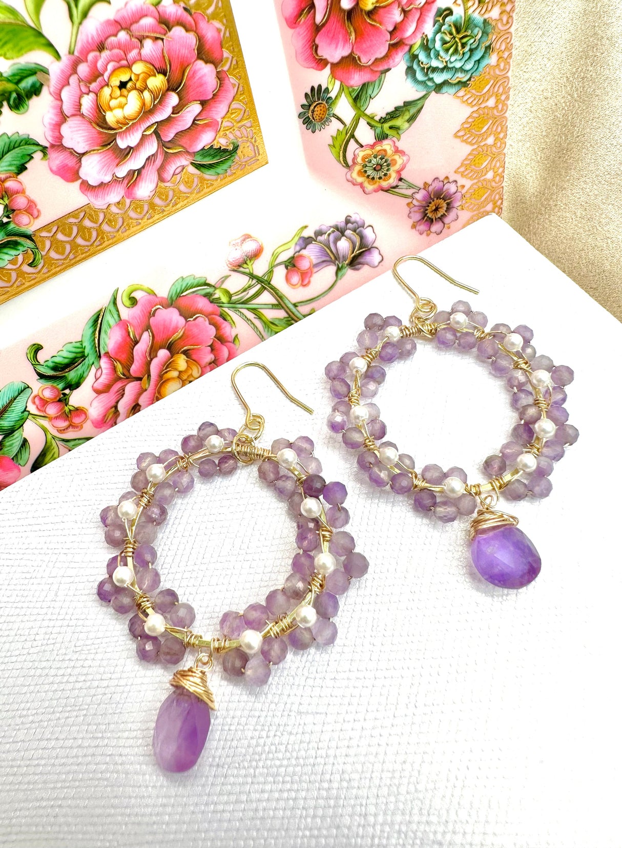 Handcrafted Flower Amethyst Earrings KE027-2