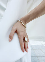 Coin Shaped Freshwater Pearl Open Ring KR001-1