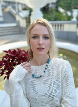 Blue Agate With Baroque Pearls Stylish Necklace KN022-3