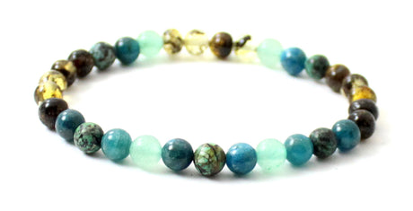 Amber Green Stretch Bracelet With Aventurine, Apatite and African Turquoise-2