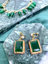 Rectangle Shaped Green Jade Rhinestone Clip-on Earrings HE005-0