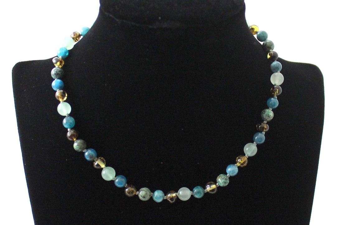 Amber Green Polished, Apatite, Aventurine and Turquoise Necklace-2