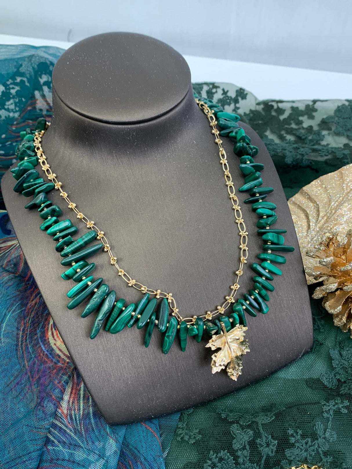 Hawaiian Chips Malachite With Chain Stylish Necklace HN028-3