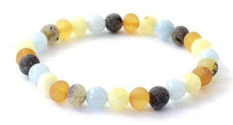 Amber Raw Mix Baltic Stretch Bracelet With Blue Aquamarine-3