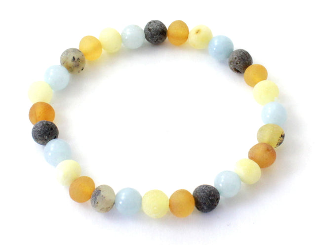 Amber Raw Mix Baltic Stretch Bracelet With Blue Aquamarine-0