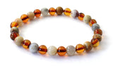 Amber Polished Cognac Stretch Bracelet With Crazy Agate-3