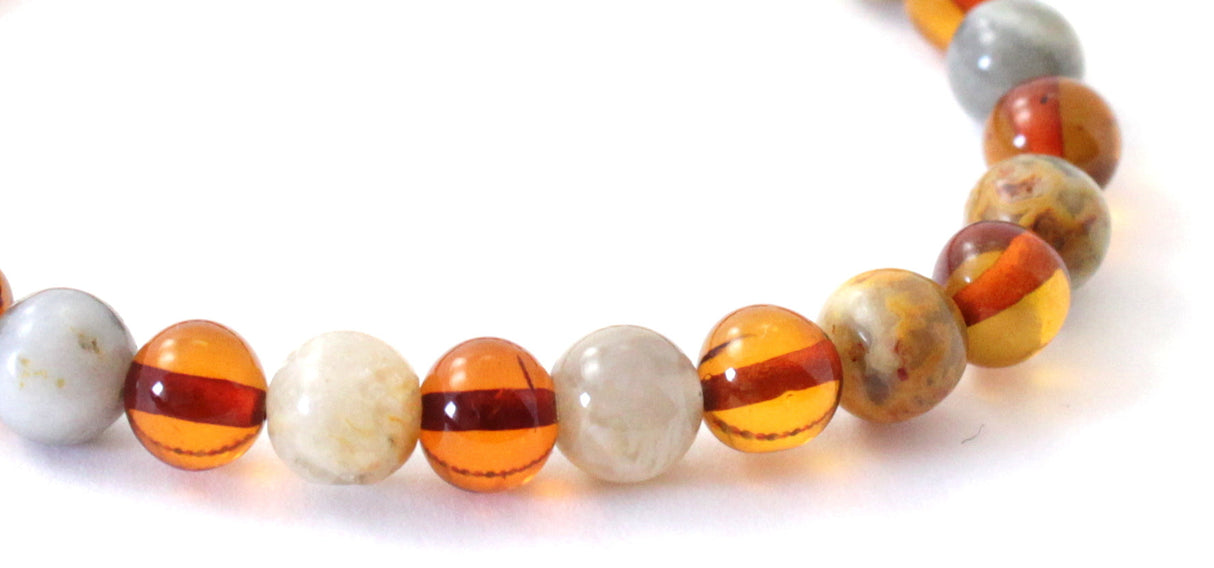 Amber Polished Cognac Stretch Bracelet With Crazy Agate-2