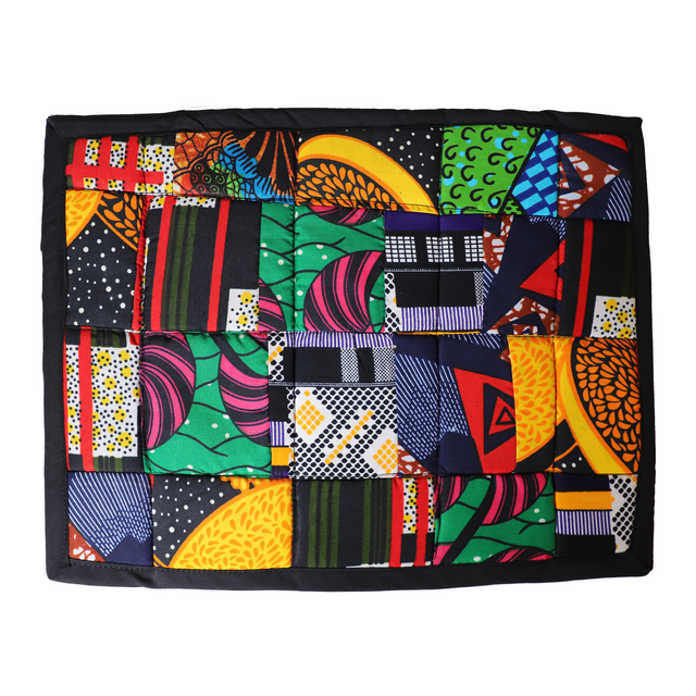 Table Place Mat Kitenge Patch | Rectangle Hand Sewn Black Border-0