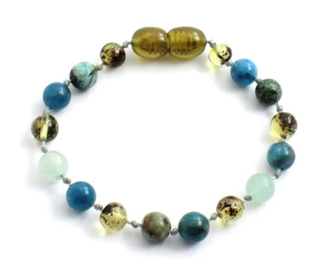 Amber Green Anklet Bracelet With Apatite, Turquoise and Aventurine-0