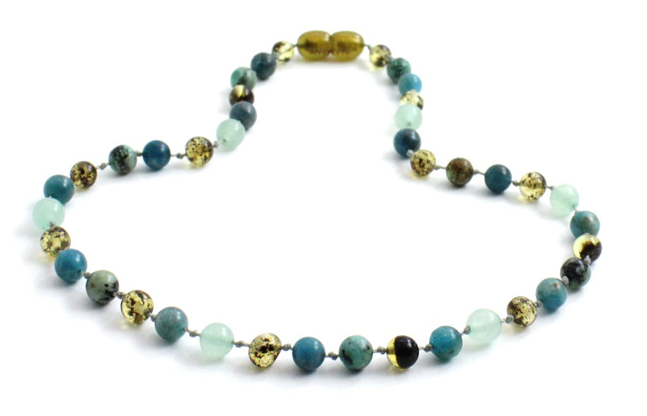 Amber Green Polished, Apatite, Aventurine and Turquoise Necklace-3