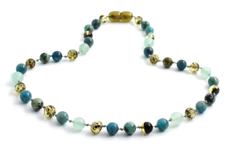 Amber Green Polished, Apatite, Aventurine and Turquoise Necklace-3