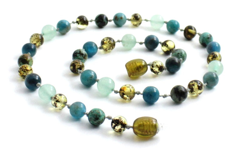 Amber Green Polished, Apatite, Aventurine and Turquoise Necklace-0