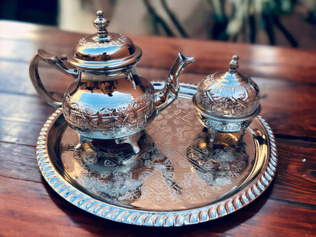 Moroccan Elegance: Handcrafted Teapot and Tray Set-1